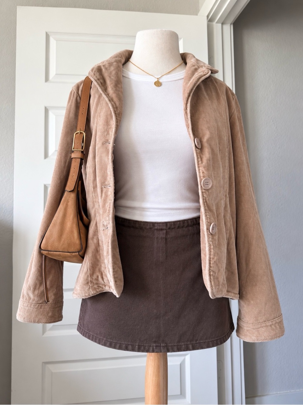 Vintage Y2K A.M.I. Tan Corduroy Oversized Blazer Jacket Cotton Stretch Size L